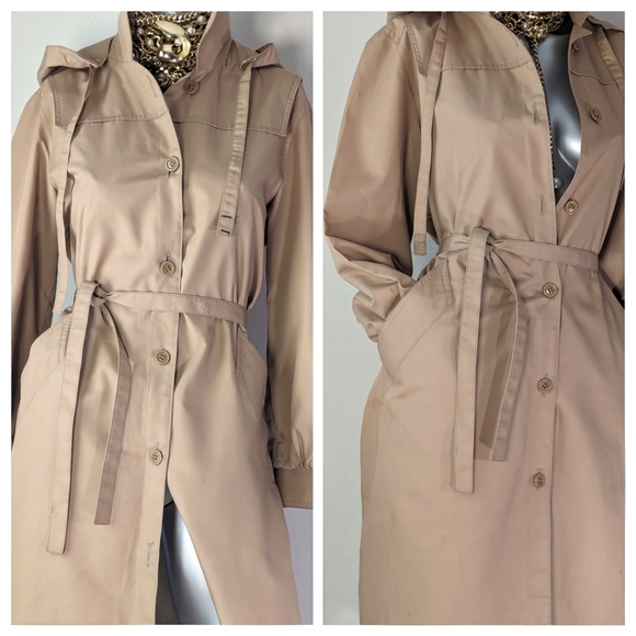 London Fog VinTage Classic Hooded Button Down Trench Coat - Picture 10 of 13